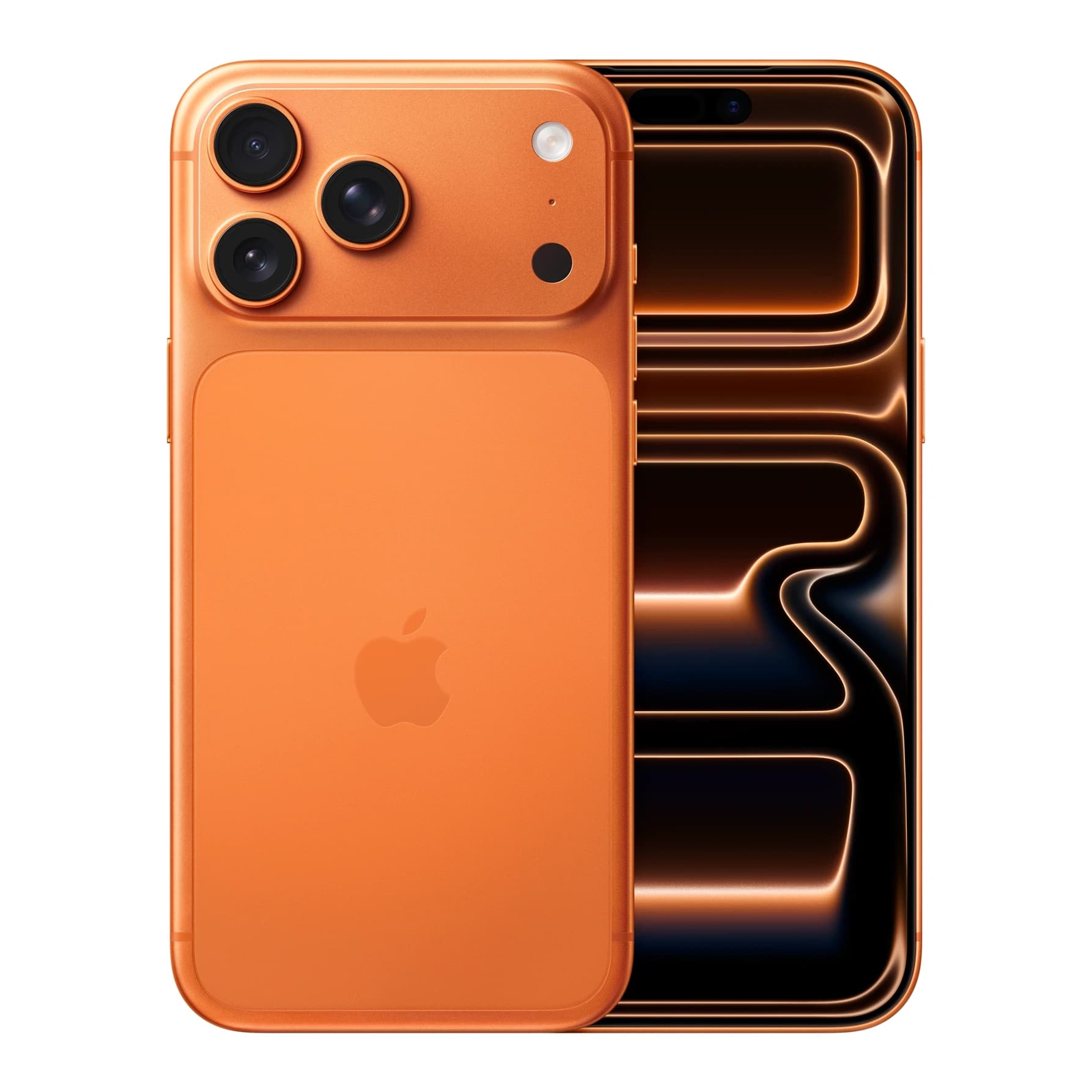 Apple iPhone 17 Pro Max, cosmic orange, вид спереди и сзади